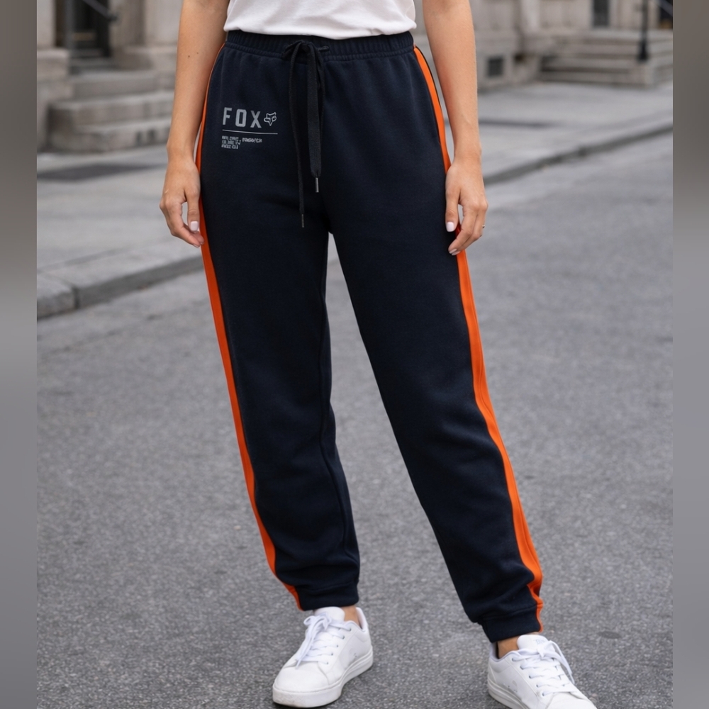 Fox Racing Sweatpants Size L Black Orange Side Stripe Jogger Athletic Streetwear